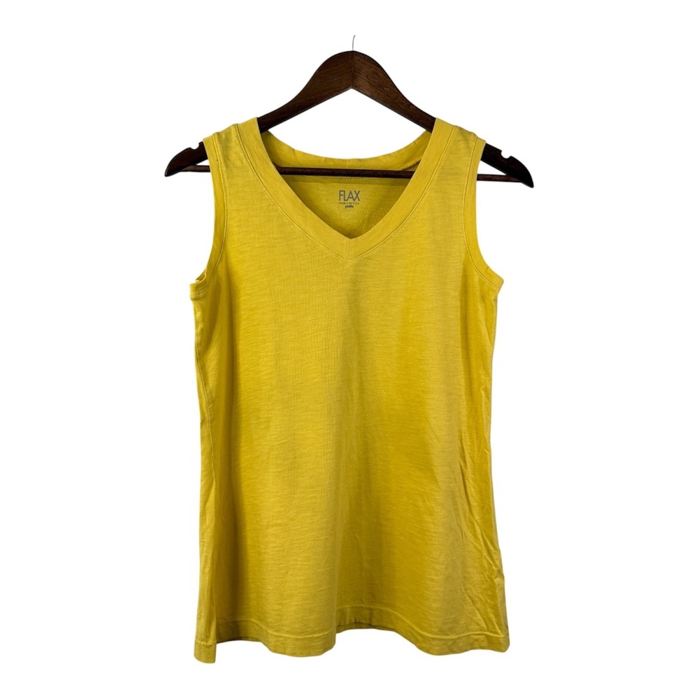 NEW Flax tank top women's P 4-6 yellow a line v-neck active sporty cotton USA